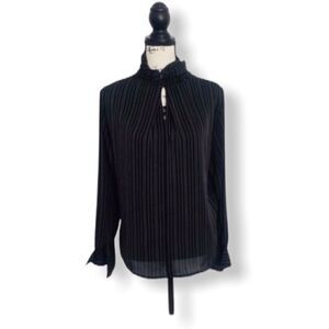 Steve & Barry’s Vintage High Collar Striped Blouse Black White Size 8 Retro